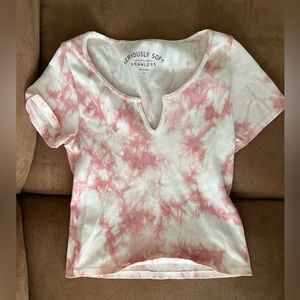 pink and white tye dye aeropostale ribbed short sleeve